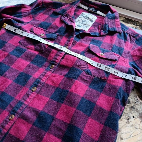 Small Tokyo Laundry Shirt Womens Red Or Pink Navy Check Button Up Japan Plaid - Picture 5 of 11